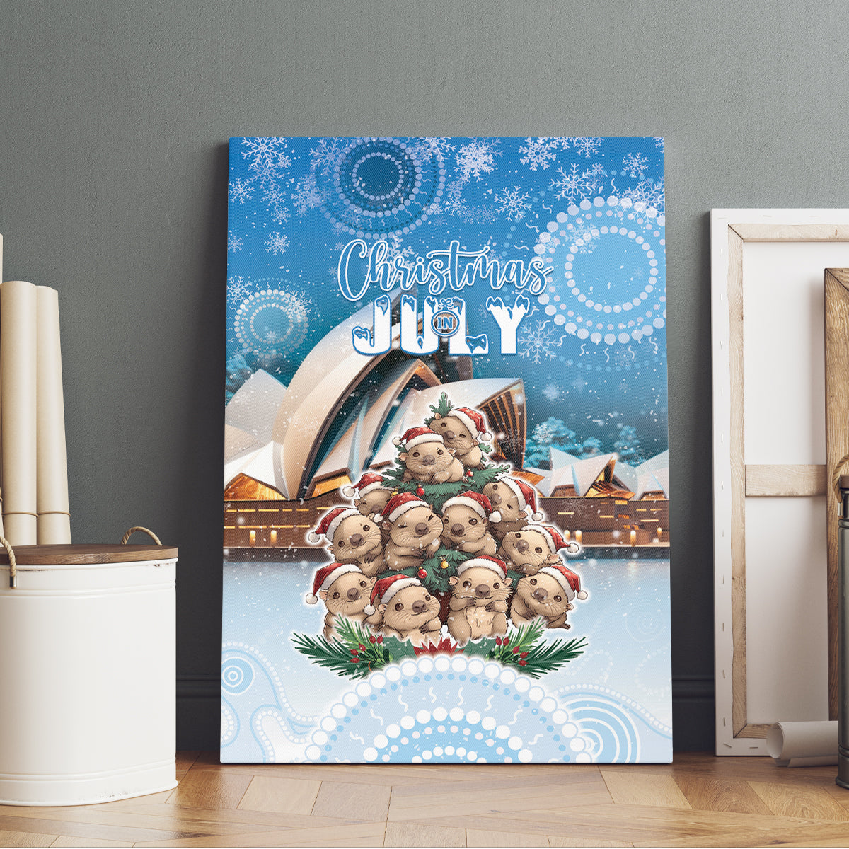 Australia Yulefest Canvas Wall Art Cute Wombat Sydney Opera House