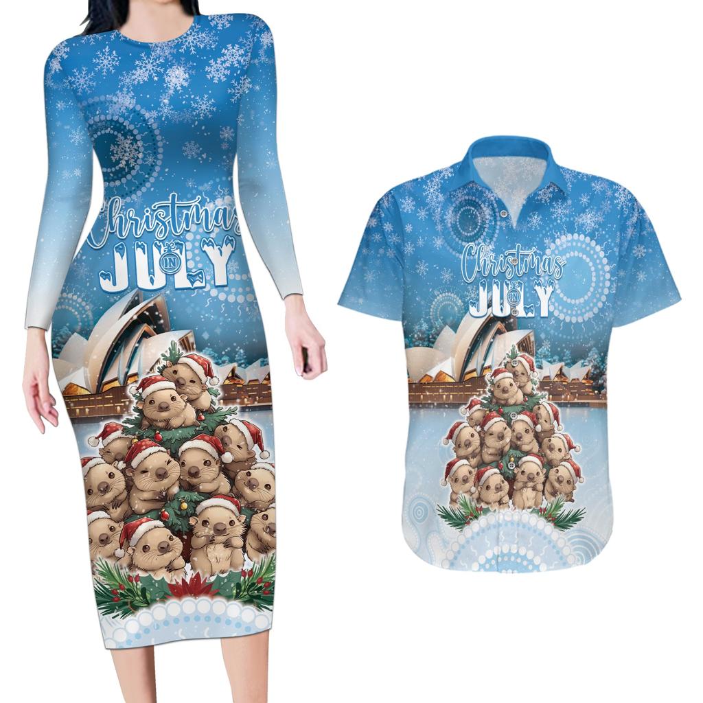 Personalised Australia Yulefest Couples Matching Long Sleeve Bodycon Dress and Hawaiian Shirt Cute Wombat Sydney Opera House