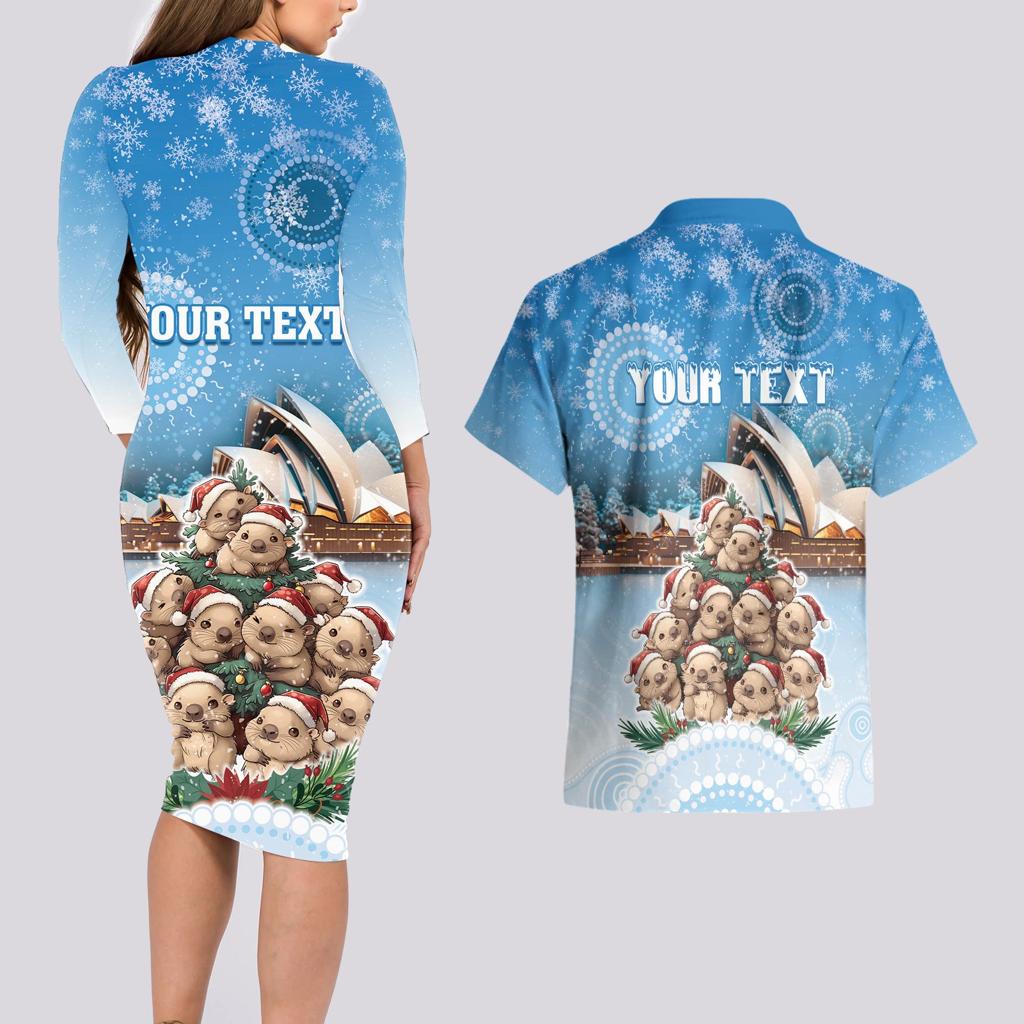 Personalised Australia Yulefest Couples Matching Long Sleeve Bodycon Dress and Hawaiian Shirt Cute Wombat Sydney Opera House