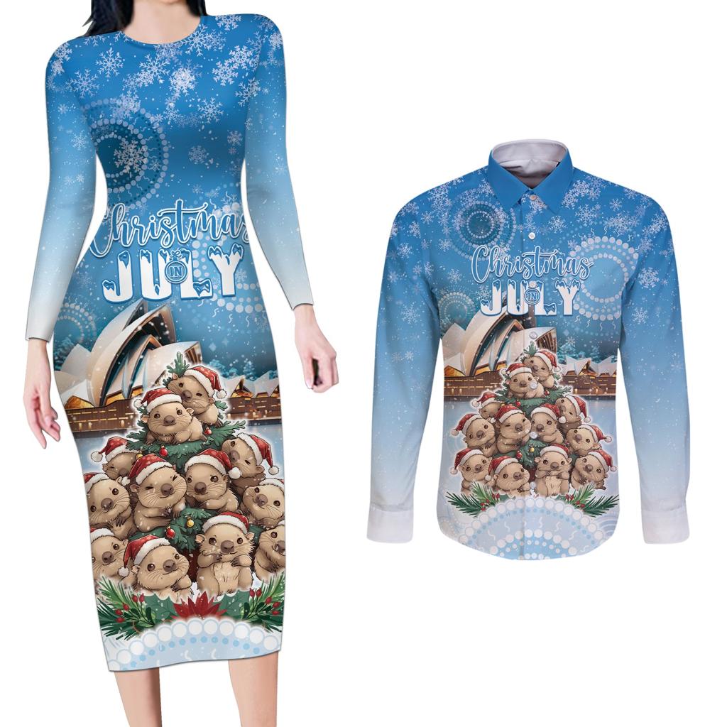 Personalised Australia Yulefest Couples Matching Long Sleeve Bodycon Dress and Long Sleeve Button Shirt Cute Wombat Sydney Opera House