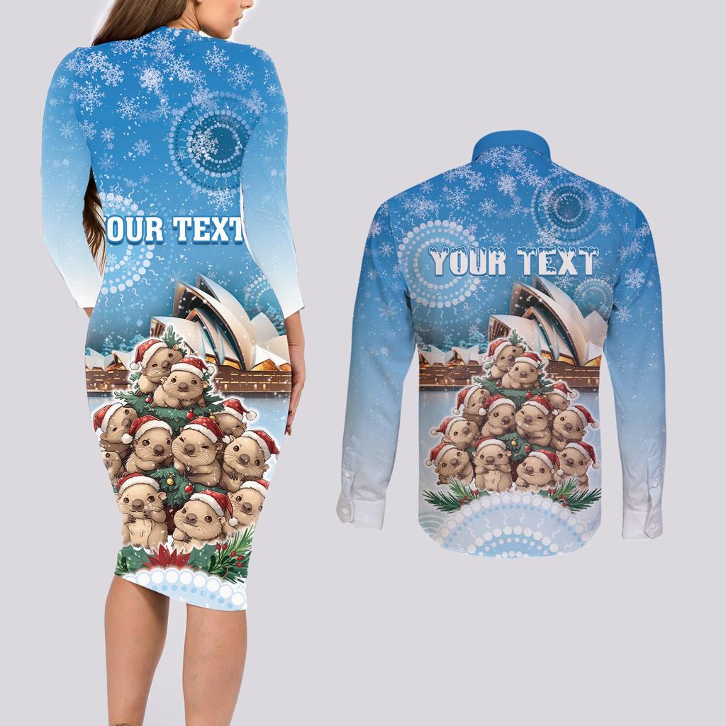 Personalised Australia Yulefest Couples Matching Long Sleeve Bodycon Dress and Long Sleeve Button Shirt Cute Wombat Sydney Opera House