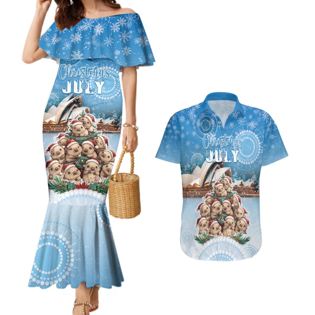 Personalised Australia Yulefest Couples Matching Mermaid Dress and Hawaiian Shirt Cute Wombat Sydney Opera House