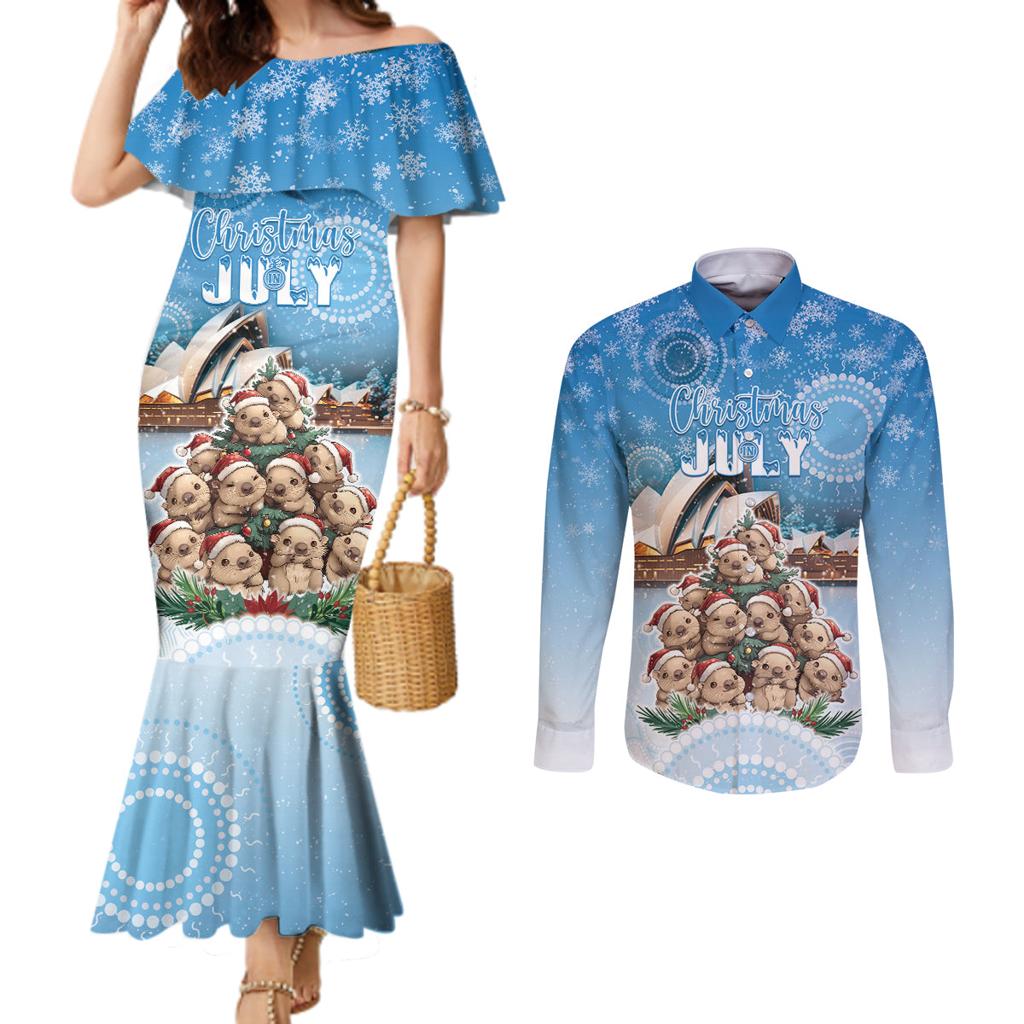 Personalised Australia Yulefest Couples Matching Mermaid Dress and Long Sleeve Button Shirt Cute Wombat Sydney Opera House