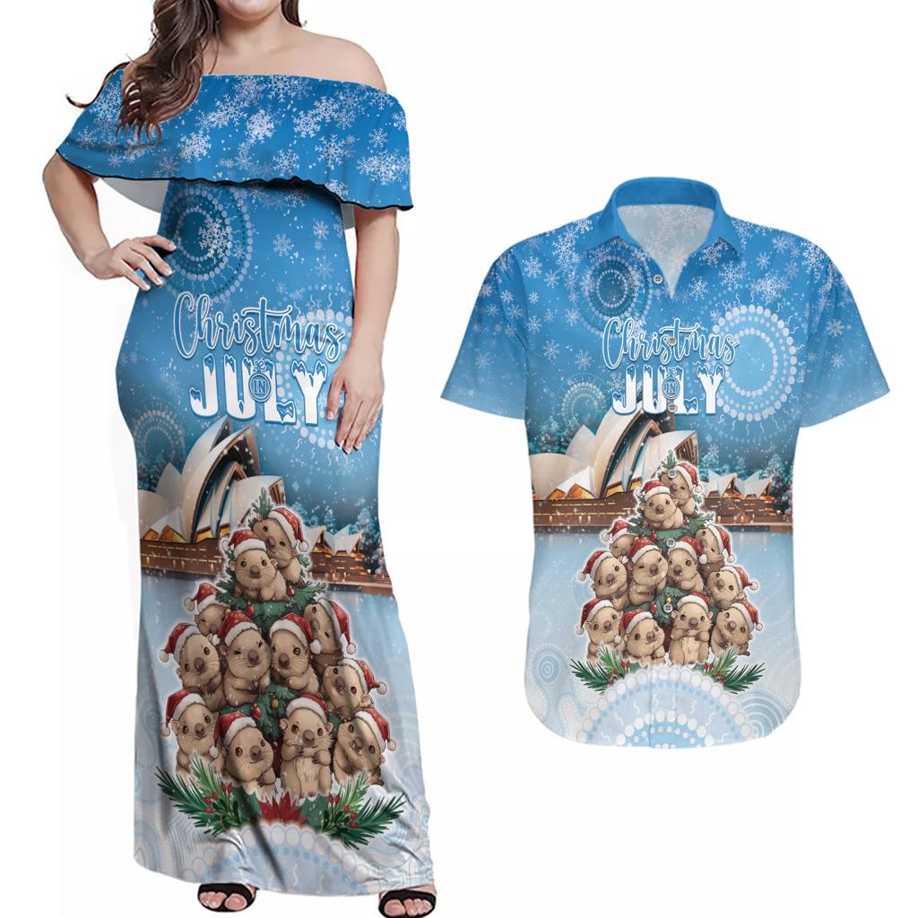 Personalised Australia Yulefest Couples Matching Off Shoulder Maxi Dress and Hawaiian Shirt Cute Wombat Sydney Opera House