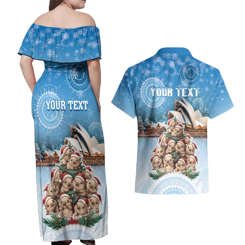 Personalised Australia Yulefest Couples Matching Off Shoulder Maxi Dress and Hawaiian Shirt Cute Wombat Sydney Opera House