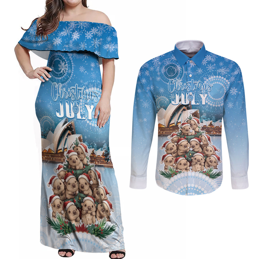 Personalised Australia Yulefest Couples Matching Off Shoulder Maxi Dress and Long Sleeve Button Shirt Cute Wombat Sydney Opera House