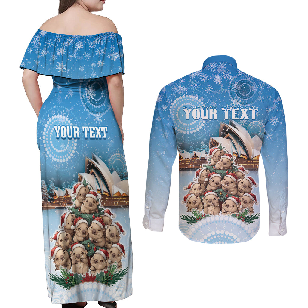 Personalised Australia Yulefest Couples Matching Off Shoulder Maxi Dress and Long Sleeve Button Shirt Cute Wombat Sydney Opera House