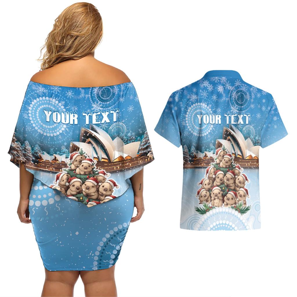 Personalised Australia Yulefest Couples Matching Off Shoulder Short Dress and Hawaiian Shirt Cute Wombat Sydney Opera House