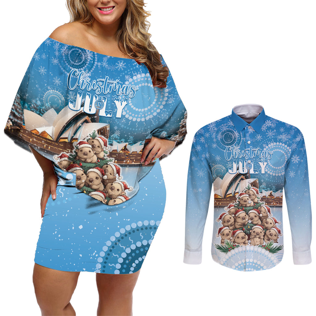 Personalised Australia Yulefest Couples Matching Off Shoulder Short Dress and Long Sleeve Button Shirt Cute Wombat Sydney Opera House