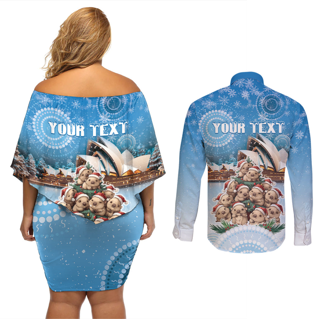 Personalised Australia Yulefest Couples Matching Off Shoulder Short Dress and Long Sleeve Button Shirt Cute Wombat Sydney Opera House
