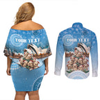 Personalised Australia Yulefest Couples Matching Off Shoulder Short Dress and Long Sleeve Button Shirt Cute Wombat Sydney Opera House