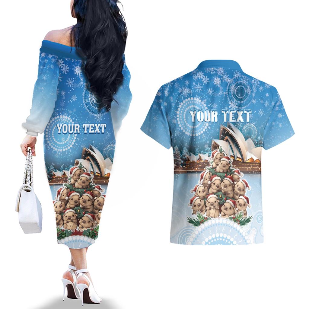 Personalised Australia Yulefest Couples Matching Off The Shoulder Long Sleeve Dress and Hawaiian Shirt Cute Wombat Sydney Opera House