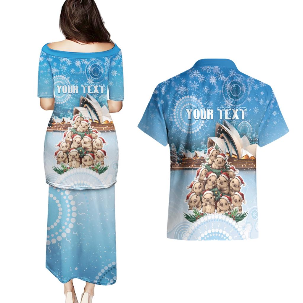 Personalised Australia Yulefest Couples Matching Puletasi and Hawaiian Shirt Cute Wombat Sydney Opera House