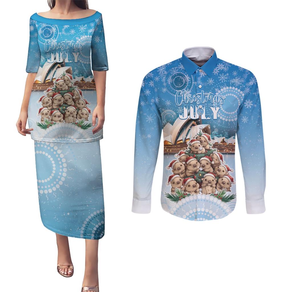 Personalised Australia Yulefest Couples Matching Puletasi and Long Sleeve Button Shirt Cute Wombat Sydney Opera House