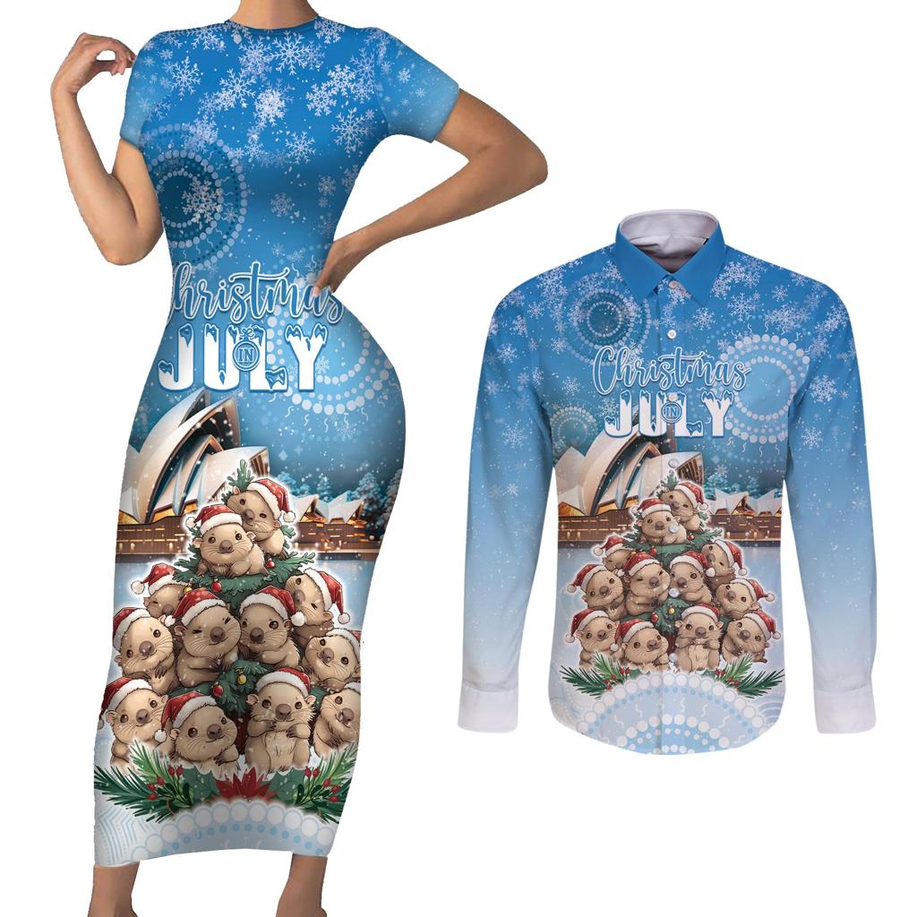 Personalised Australia Yulefest Couples Matching Short Sleeve Bodycon Dress and Long Sleeve Button Shirt Cute Wombat Sydney Opera House