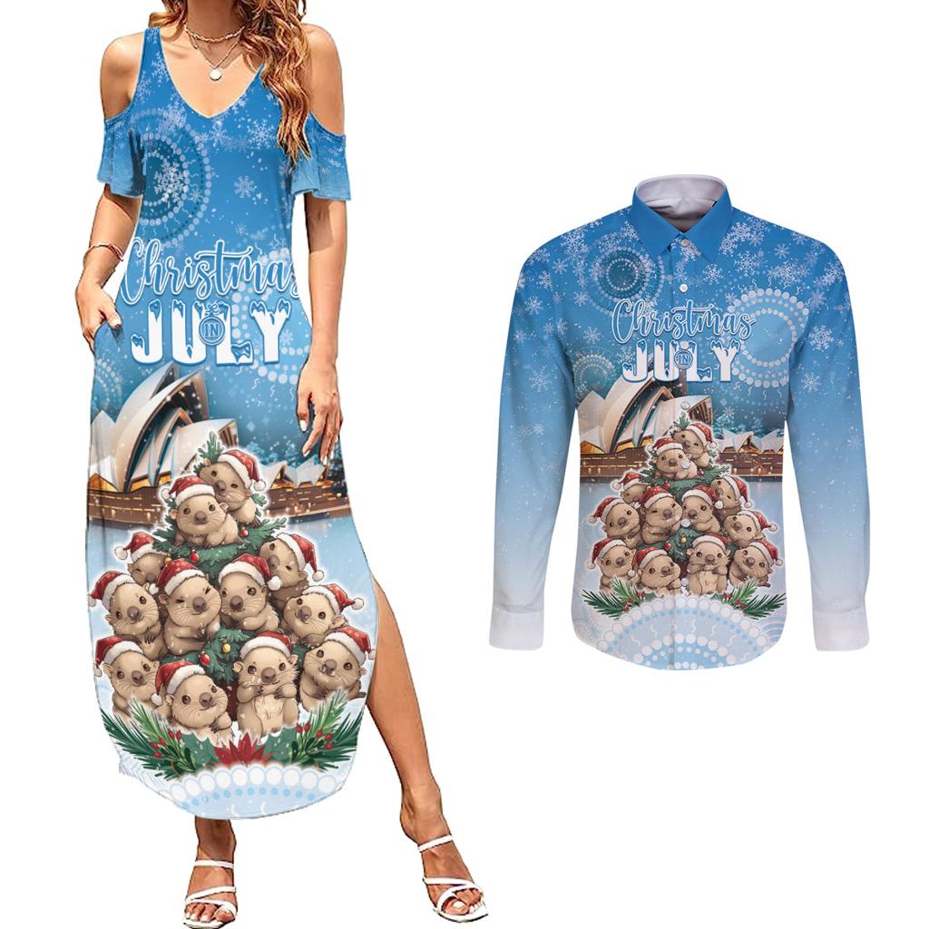 Personalised Australia Yulefest Couples Matching Summer Maxi Dress and Long Sleeve Button Shirt Cute Wombat Sydney Opera House