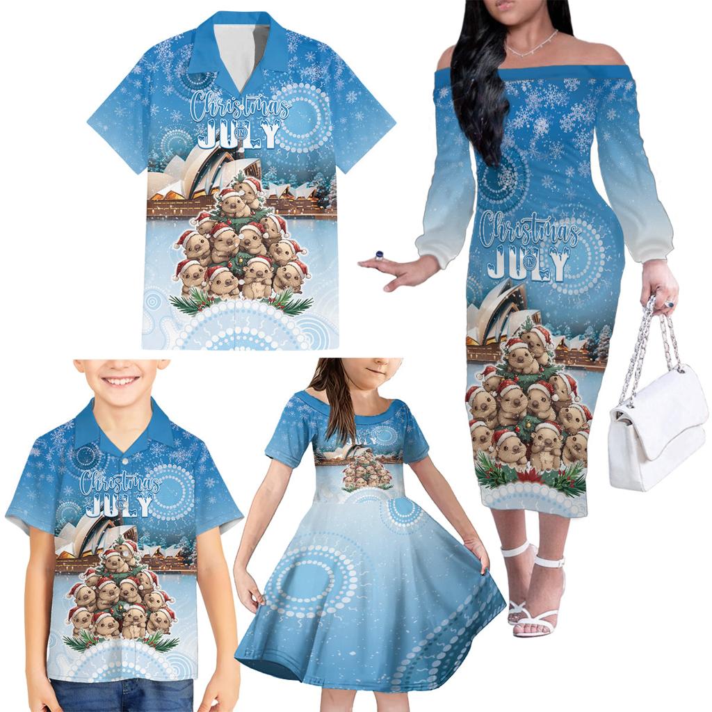Personalised Australia Yulefest Family Matching Off The Shoulder Long Sleeve Dress and Hawaiian Shirt Cute Wombat Sydney Opera House