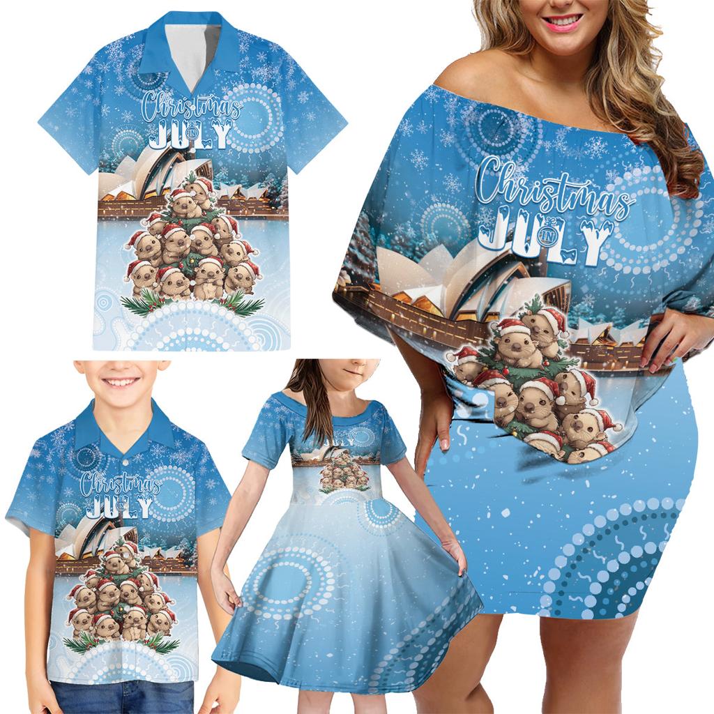 Personalised Australia Yulefest Family Matching Off Shoulder Short Dress and Hawaiian Shirt Cute Wombat Sydney Opera House
