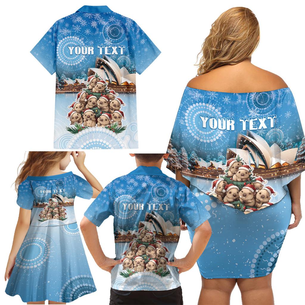 Personalised Australia Yulefest Family Matching Off Shoulder Short Dress and Hawaiian Shirt Cute Wombat Sydney Opera House