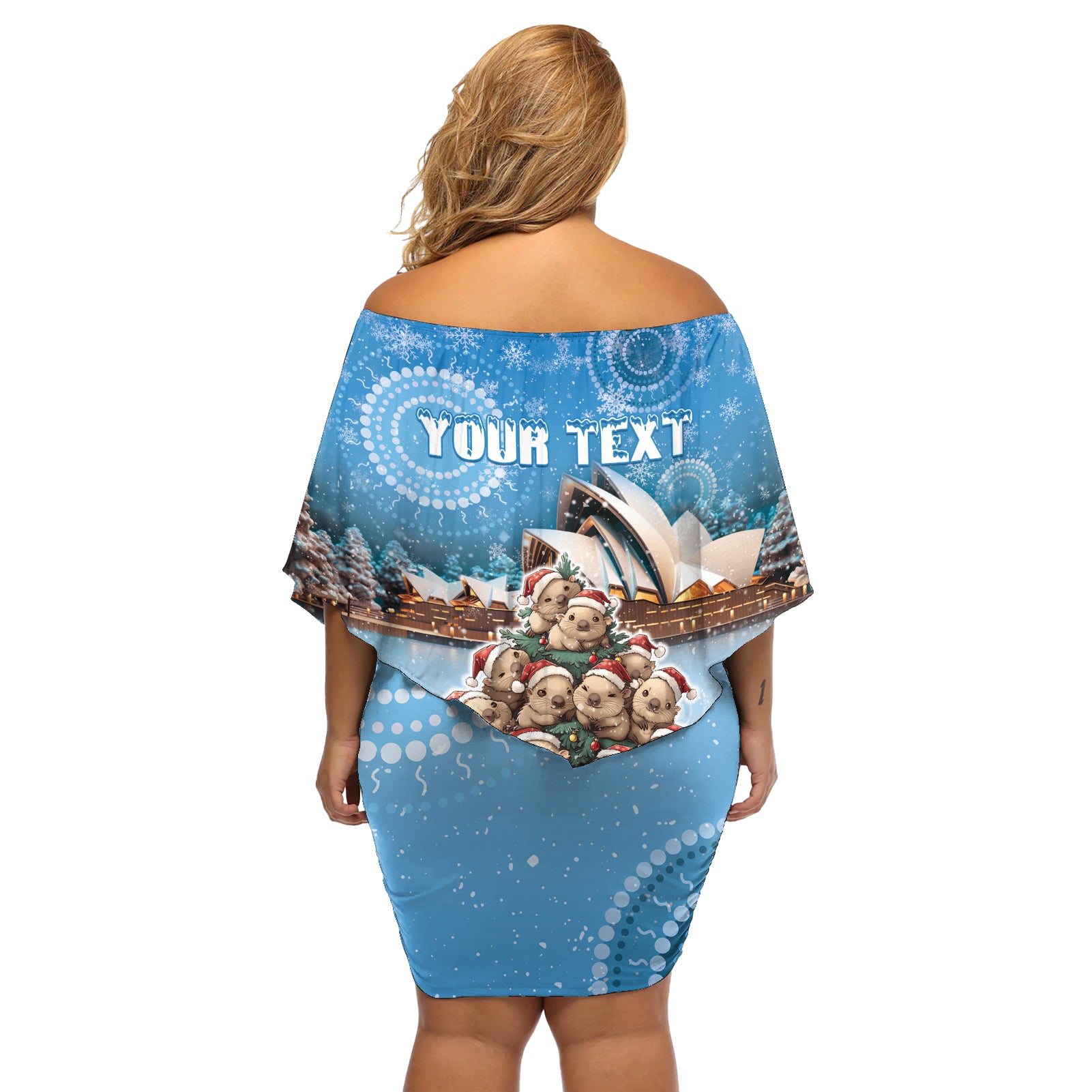 Personalised Australia Yulefest Off Shoulder Short Dress Cute Wombat Sydney Opera House
