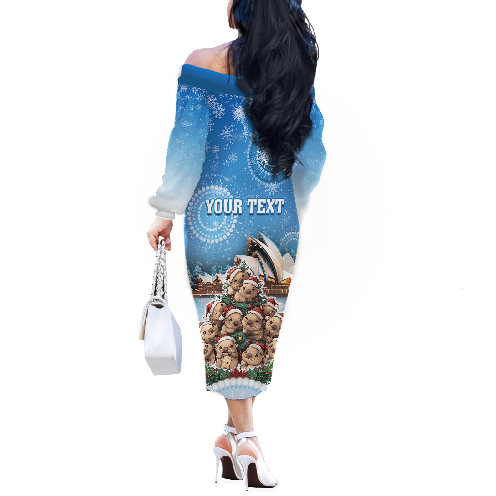 Personalised Australia Yulefest Off The Shoulder Long Sleeve Dress Cute Wombat Sydney Opera House