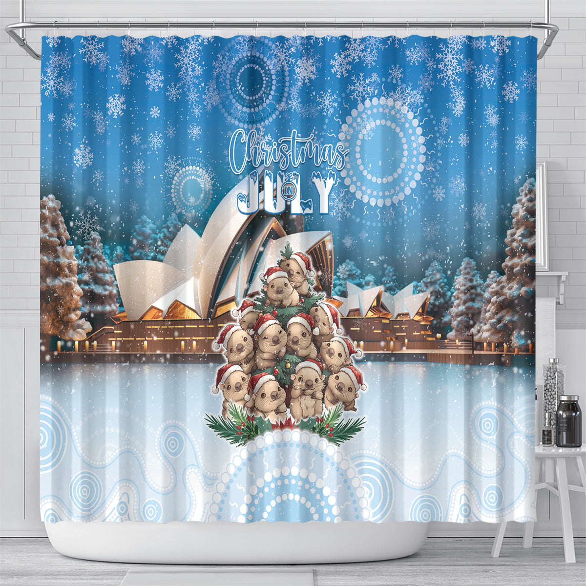 Australia Yulefest Shower Curtain Cute Wombat Sydney Opera House