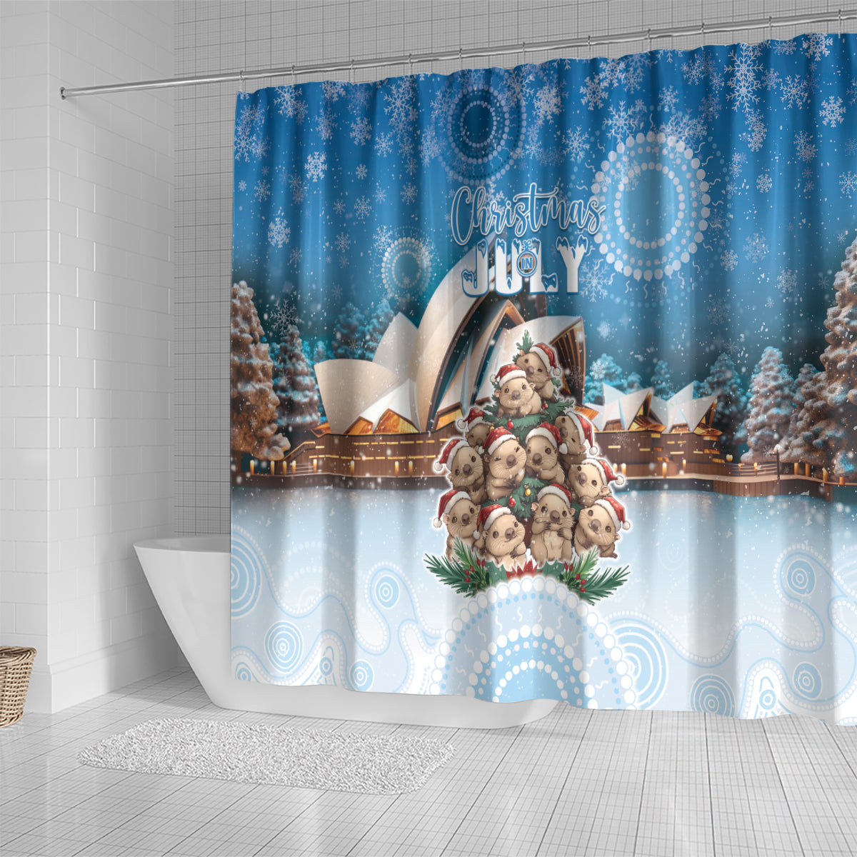 Australia Yulefest Shower Curtain Cute Wombat Sydney Opera House