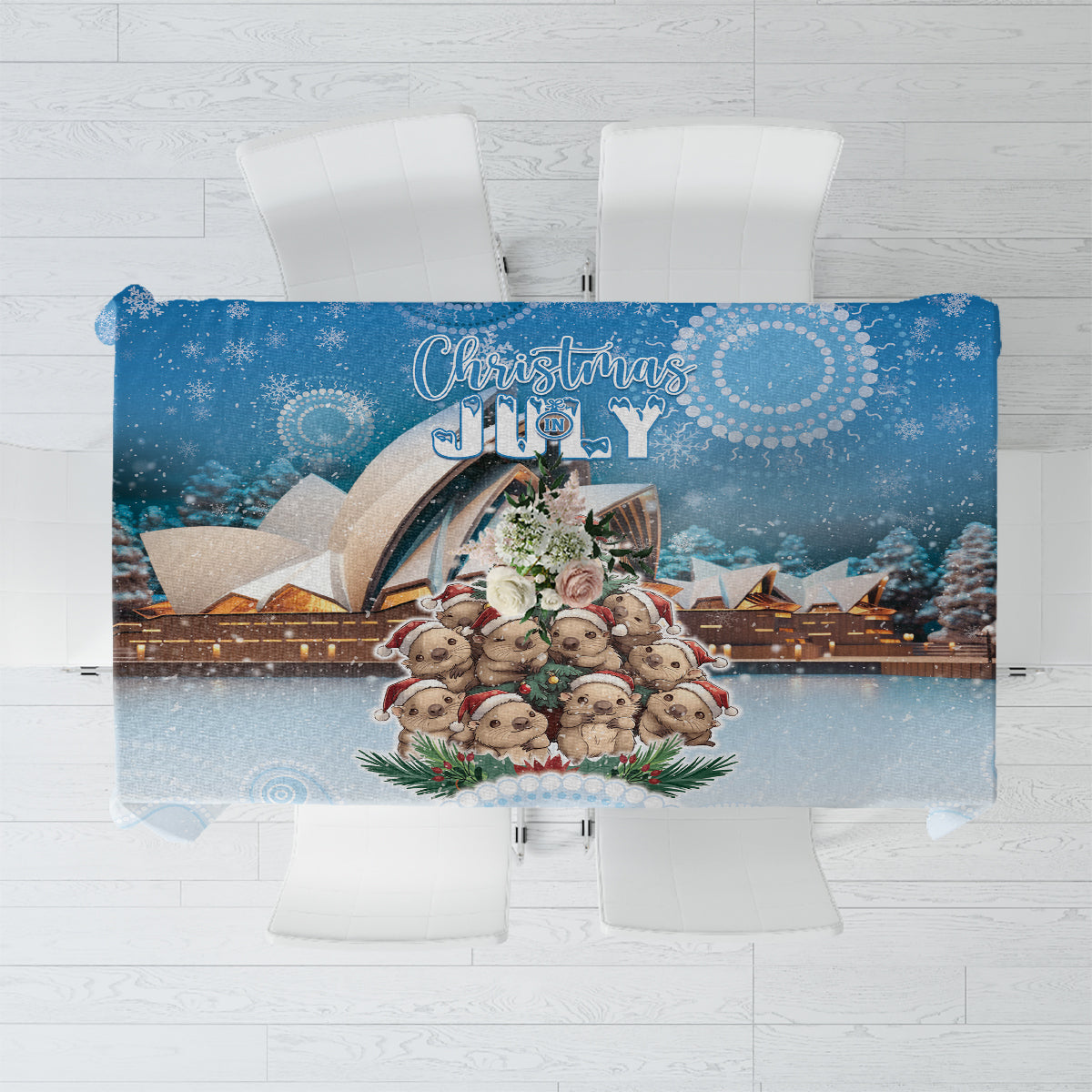 Australia Yulefest Tablecloth Cute Wombat Sydney Opera House