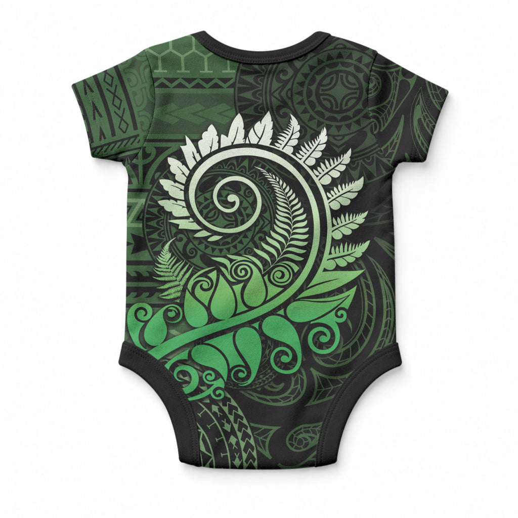 New Zealand Maori Koru Fern Baby Onesie Spiral Polynesian Style Green