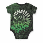 New Zealand Maori Koru Fern Baby Onesie Spiral Polynesian Style Green