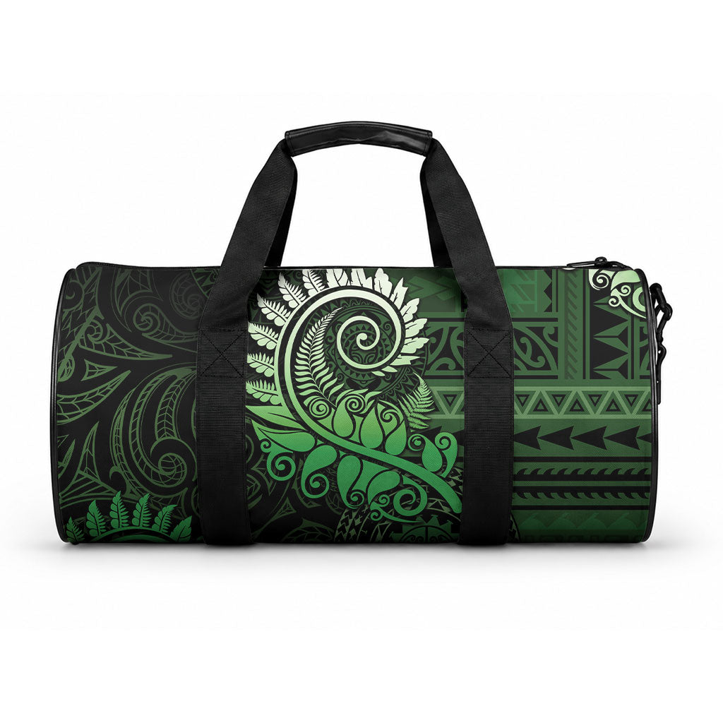 New Zealand Maori Koru Fern Duffle Bag Spiral Polynesian Style Green