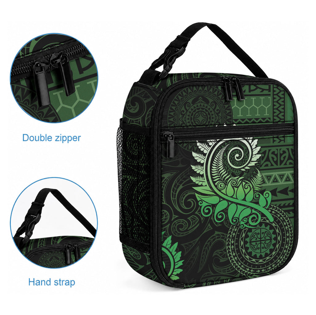 New Zealand Maori Koru Fern Lunch Bag Spiral Polynesian Style Green