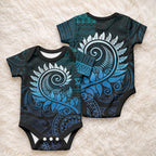 New Zealand Maori Koru Fern Baby Onesie Spiral Polynesian Style Aqua Gradient