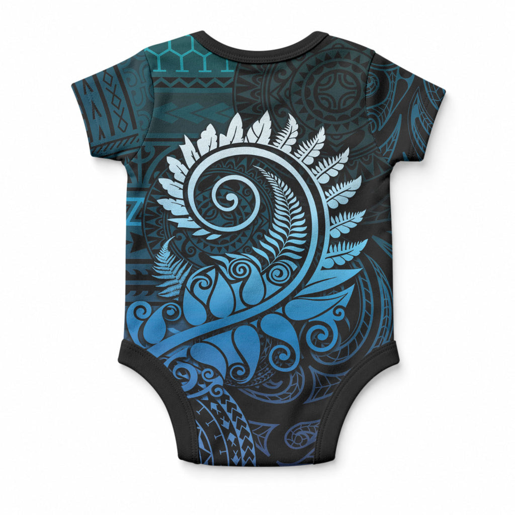 New Zealand Maori Koru Fern Baby Onesie Spiral Polynesian Style Aqua Gradient