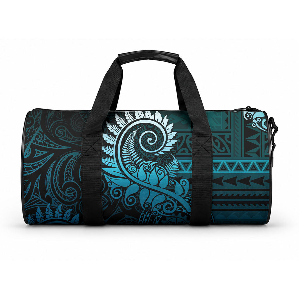New Zealand Maori Koru Fern Duffle Bag Spiral Polynesian Style Aqua Gradient