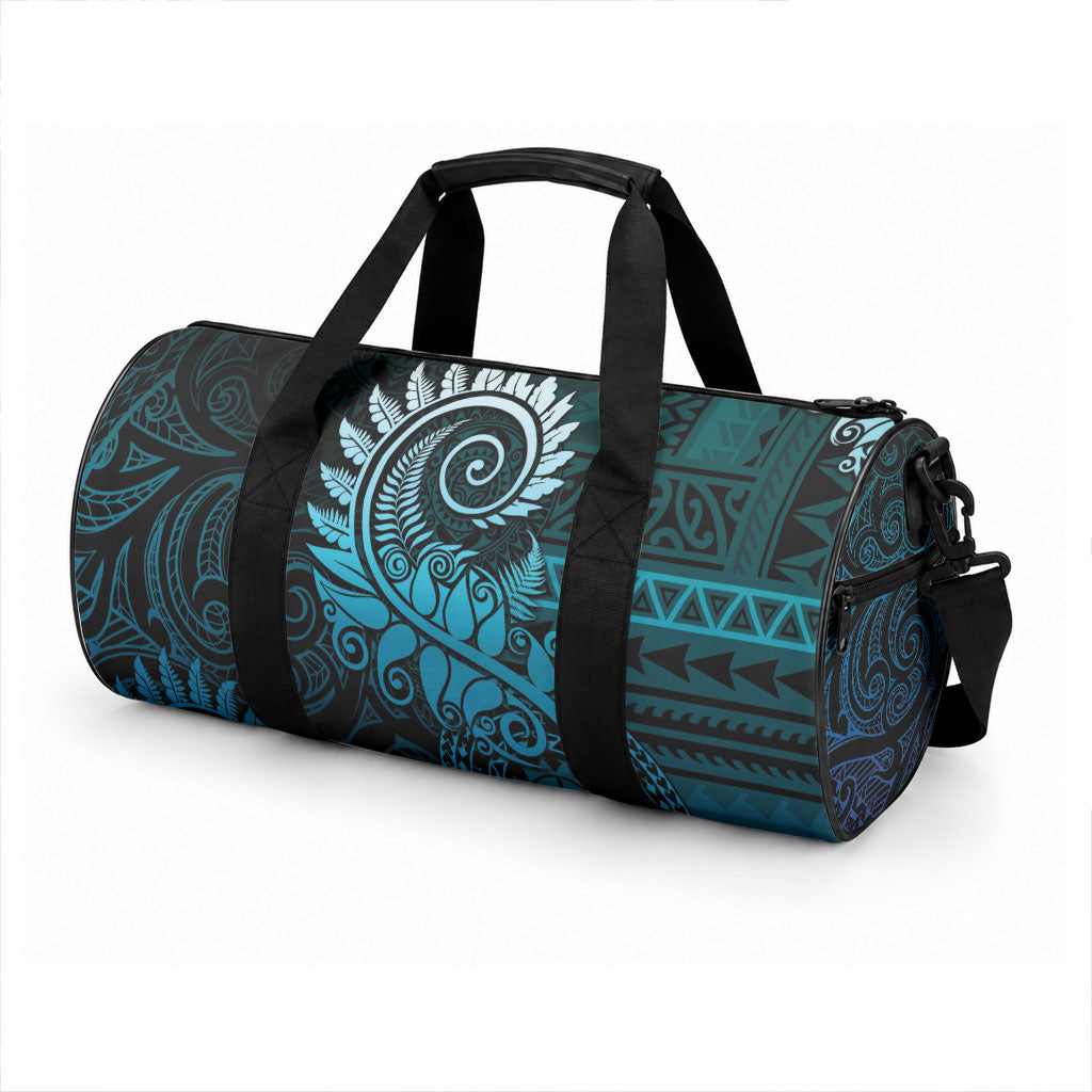 New Zealand Maori Koru Fern Duffle Bag Spiral Polynesian Style Aqua Gradient