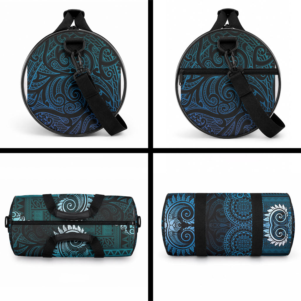 New Zealand Maori Koru Fern Duffle Bag Spiral Polynesian Style Aqua Gradient