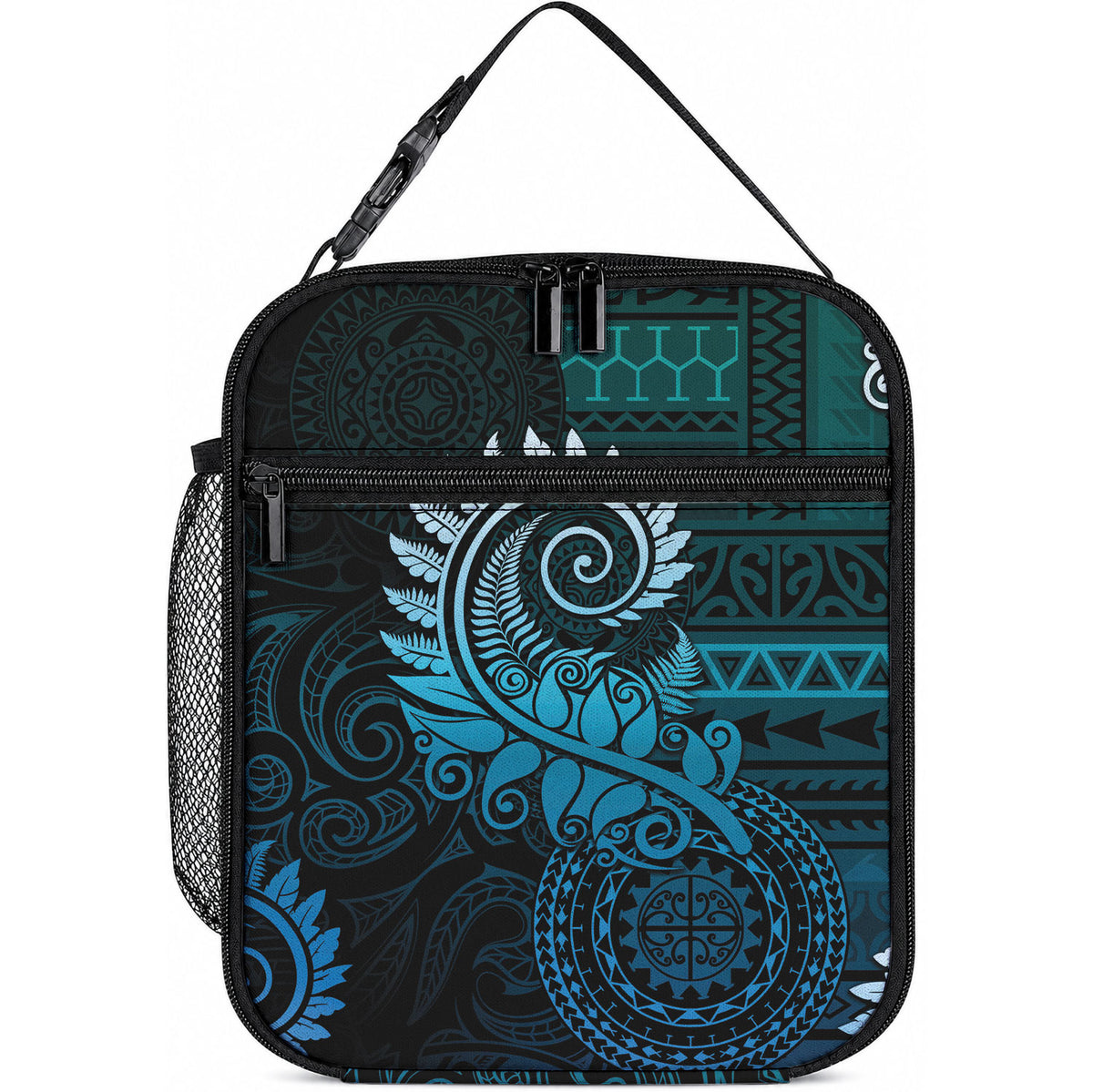 New Zealand Maori Koru Fern Lunch Bag Spiral Polynesian Style Aqua Gradient