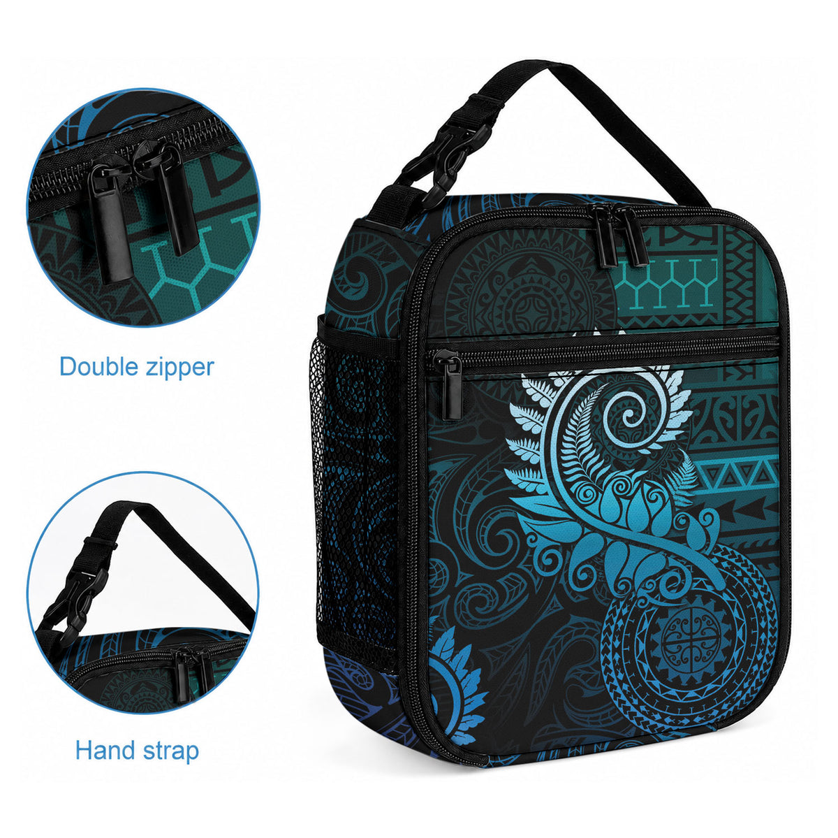 New Zealand Maori Koru Fern Lunch Bag Spiral Polynesian Style Aqua Gradient