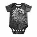 New Zealand Maori Koru Fern Baby Onesie Spiral Polynesian Style Gray