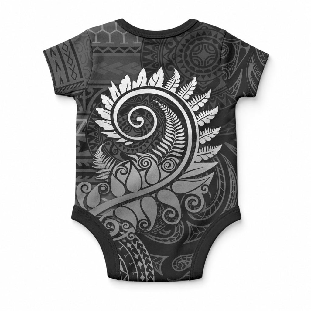 New Zealand Maori Koru Fern Baby Onesie Spiral Polynesian Style Gray
