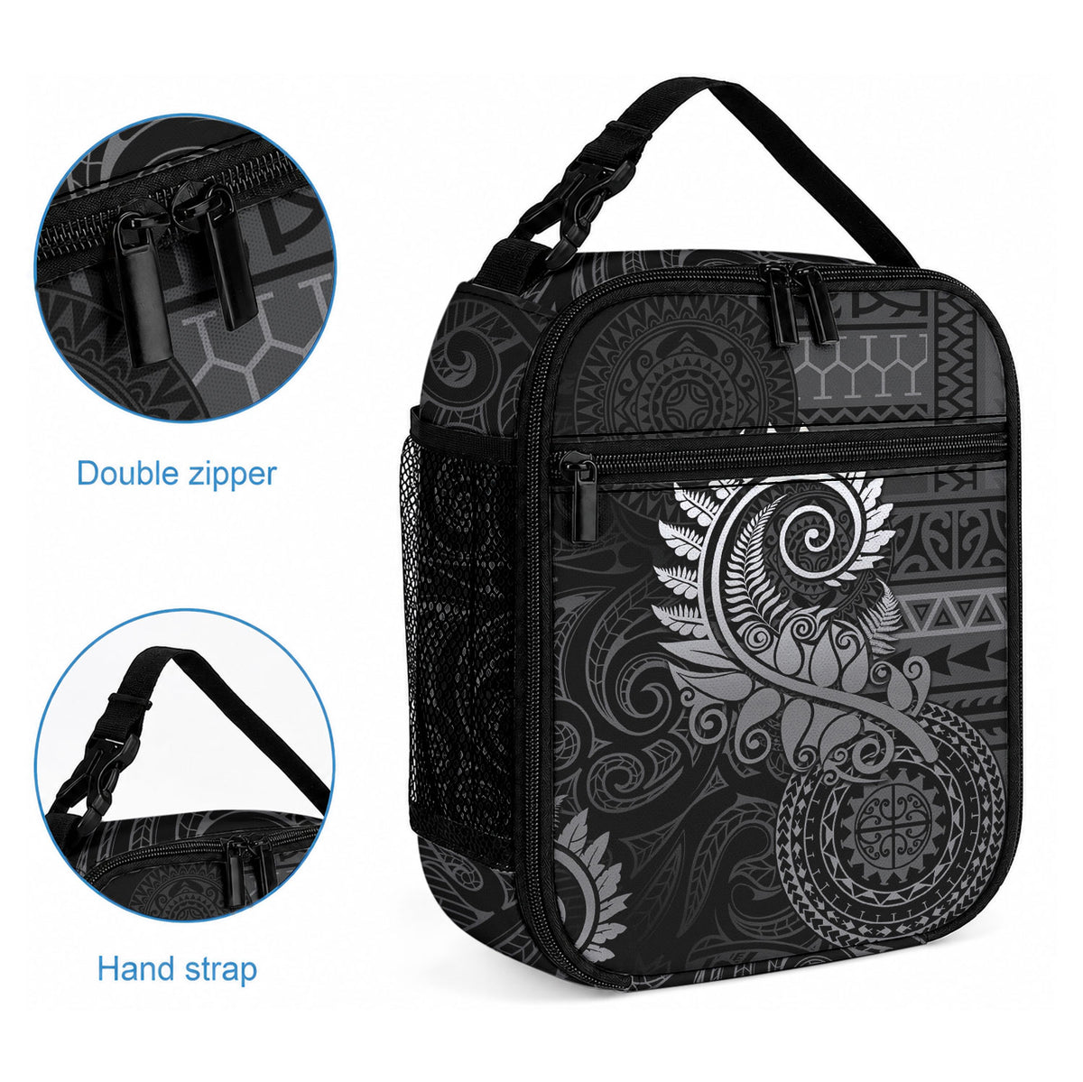 New Zealand Maori Koru Fern Lunch Bag Spiral Polynesian Style Gray