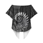 New Zealand Maori Koru Fern Off Shoulder Wrap Waist Top Spiral Polynesian Style Gray