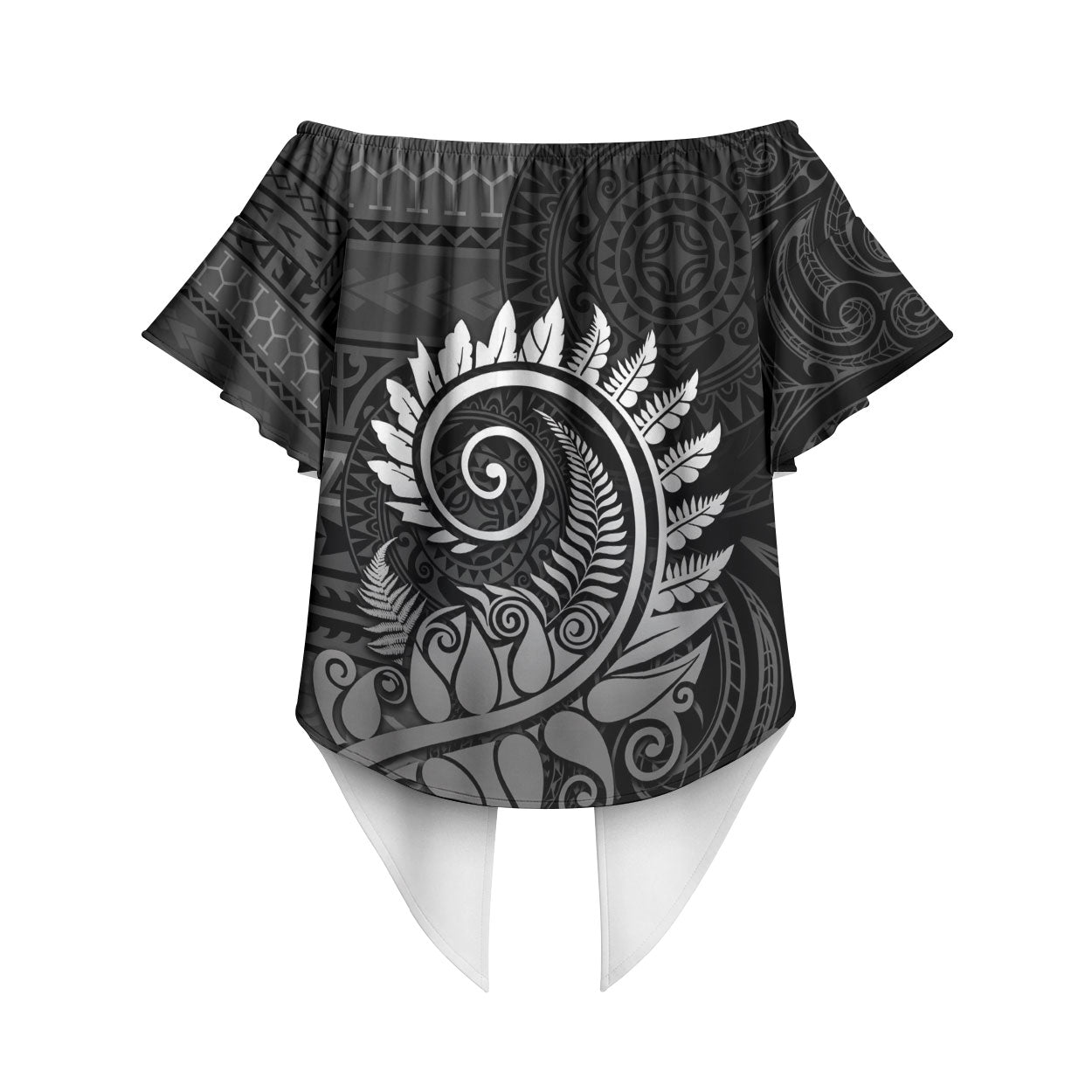 New Zealand Maori Koru Fern Off Shoulder Wrap Waist Top Spiral Polynesian Style Gray