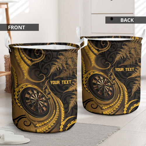 Personalised New Zealand Gold Darts Laundry Basket Maori Fern Curve Style