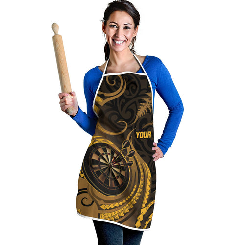 Personalised New Zealand Gold Darts Apron Maori Fern Curve Style