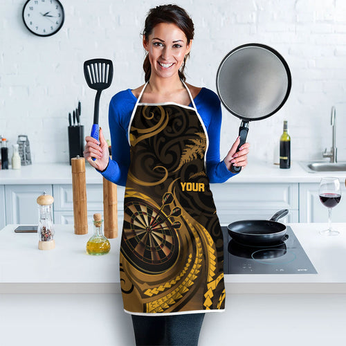 Personalised New Zealand Gold Darts Apron Maori Fern Curve Style