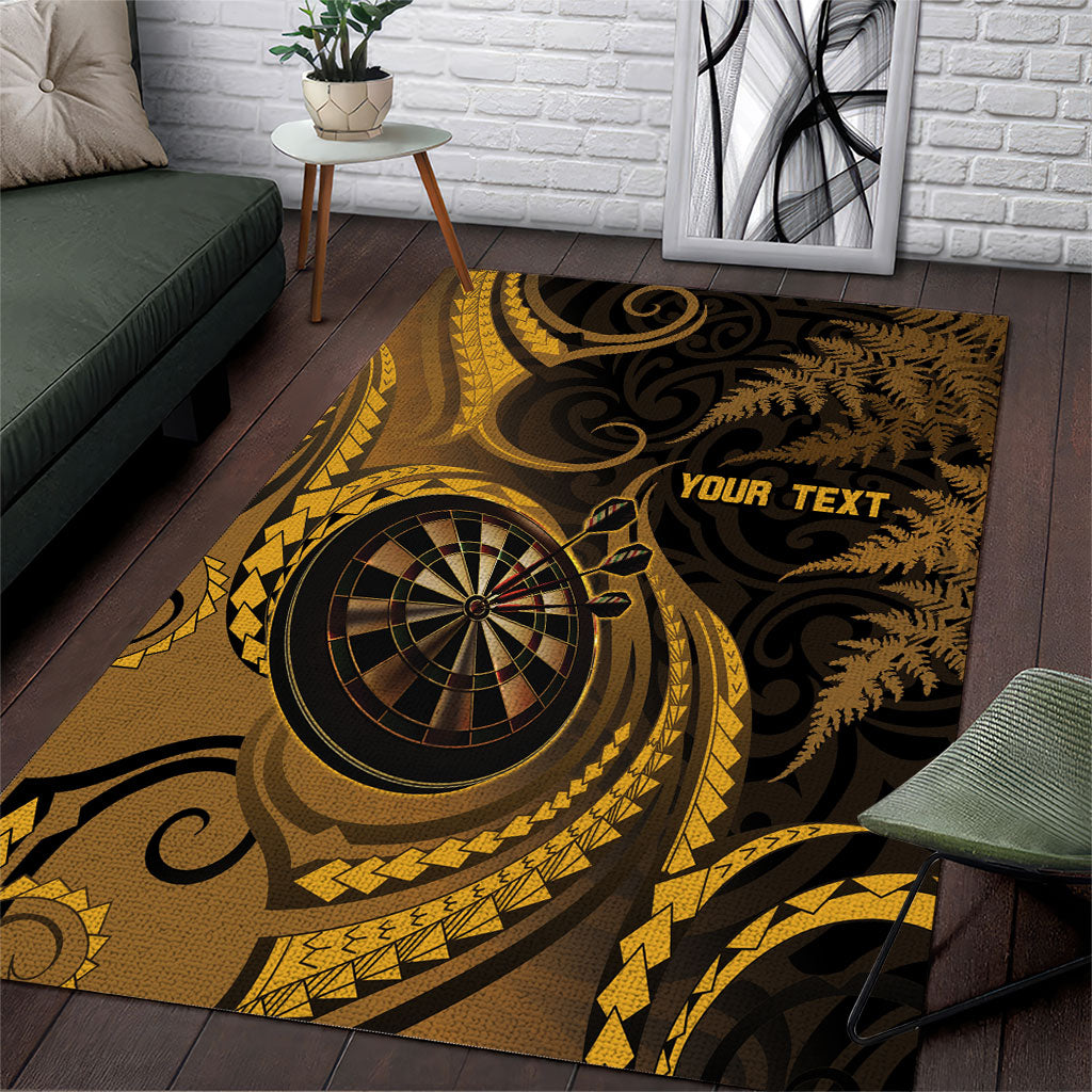 Personalised New Zealand Gold Darts Area Rug Maori Fern Curve Style