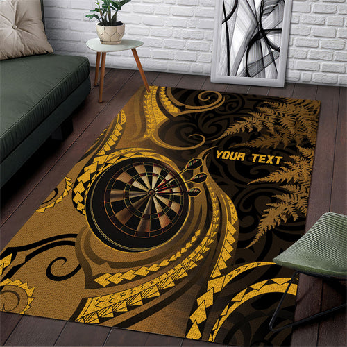 Personalised New Zealand Gold Darts Area Rug Maori Fern Curve Style