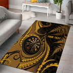 Personalised New Zealand Gold Darts Area Rug Maori Fern Curve Style